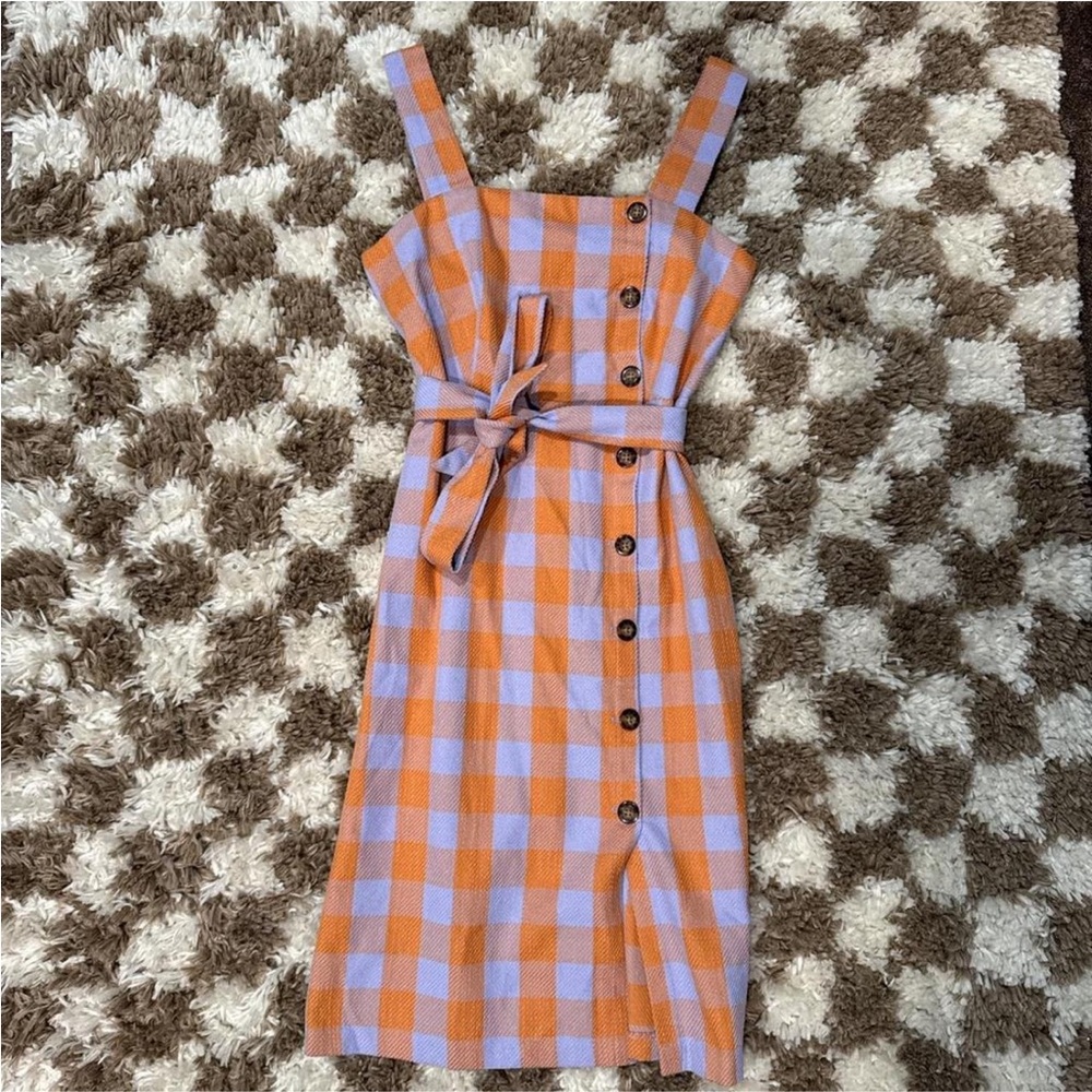 Ann Taylor Vibrant Orange and Lavender Midi Dress